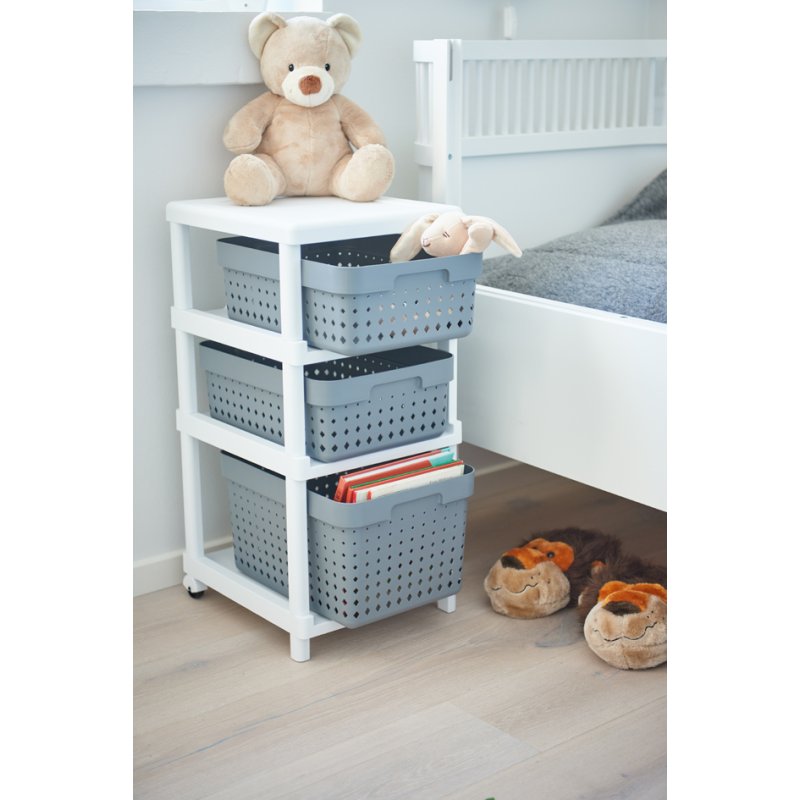 NHG rayonnage SEOUL, 3 plateaux PP, avec roulettes, blanc